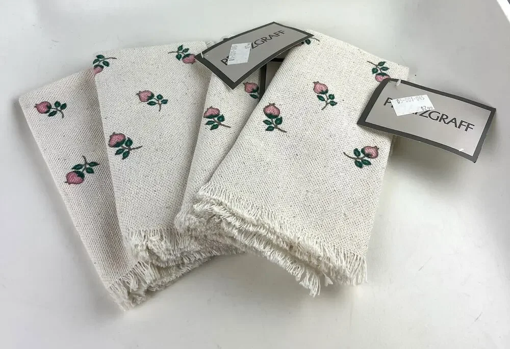 NWT PFALTZGRAFF Set of 4 April Rose Cloth Napkins Fringe 90s USA NOS